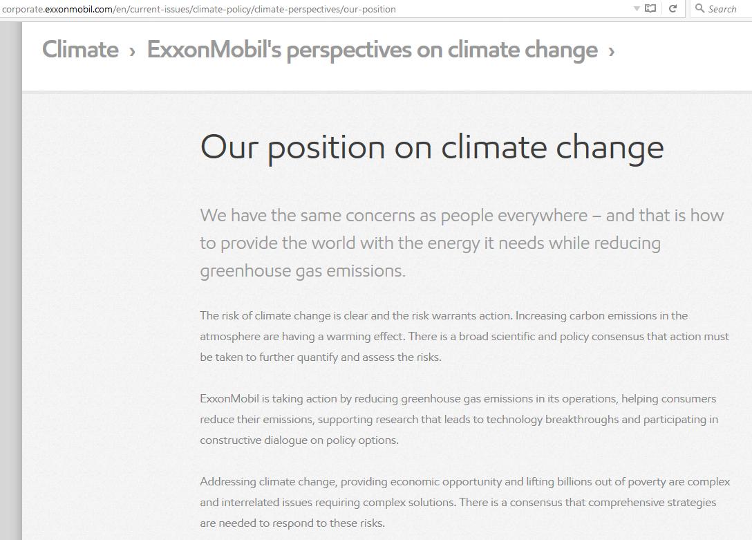 Exxon's Position Statement on Climate Change